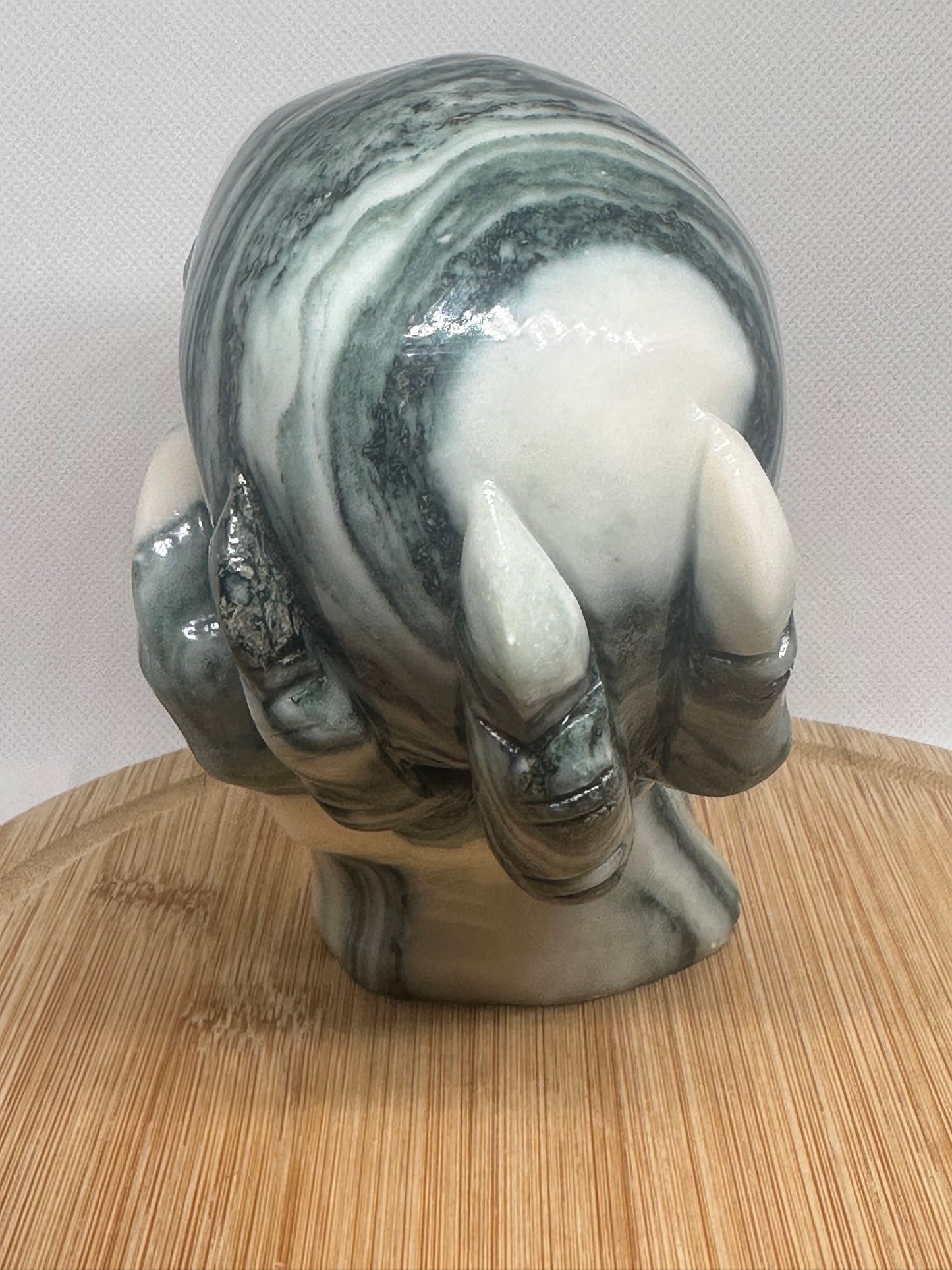 Green zebra jasper skull