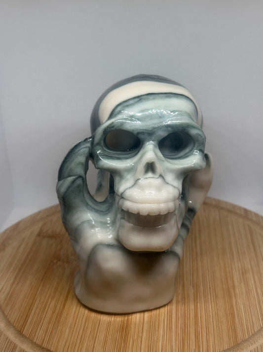 Green zebra jasper skull