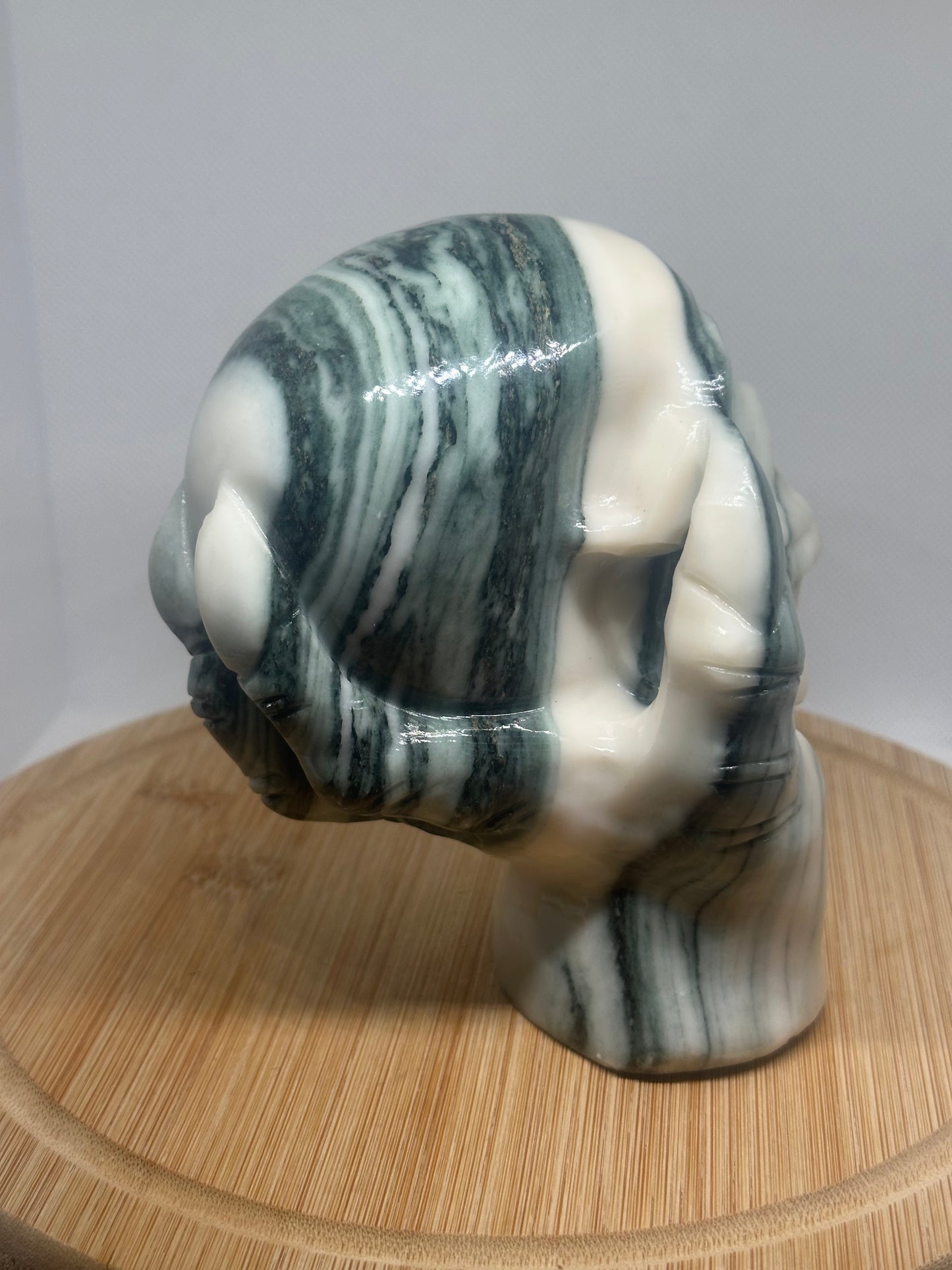 Green zebra jasper skull