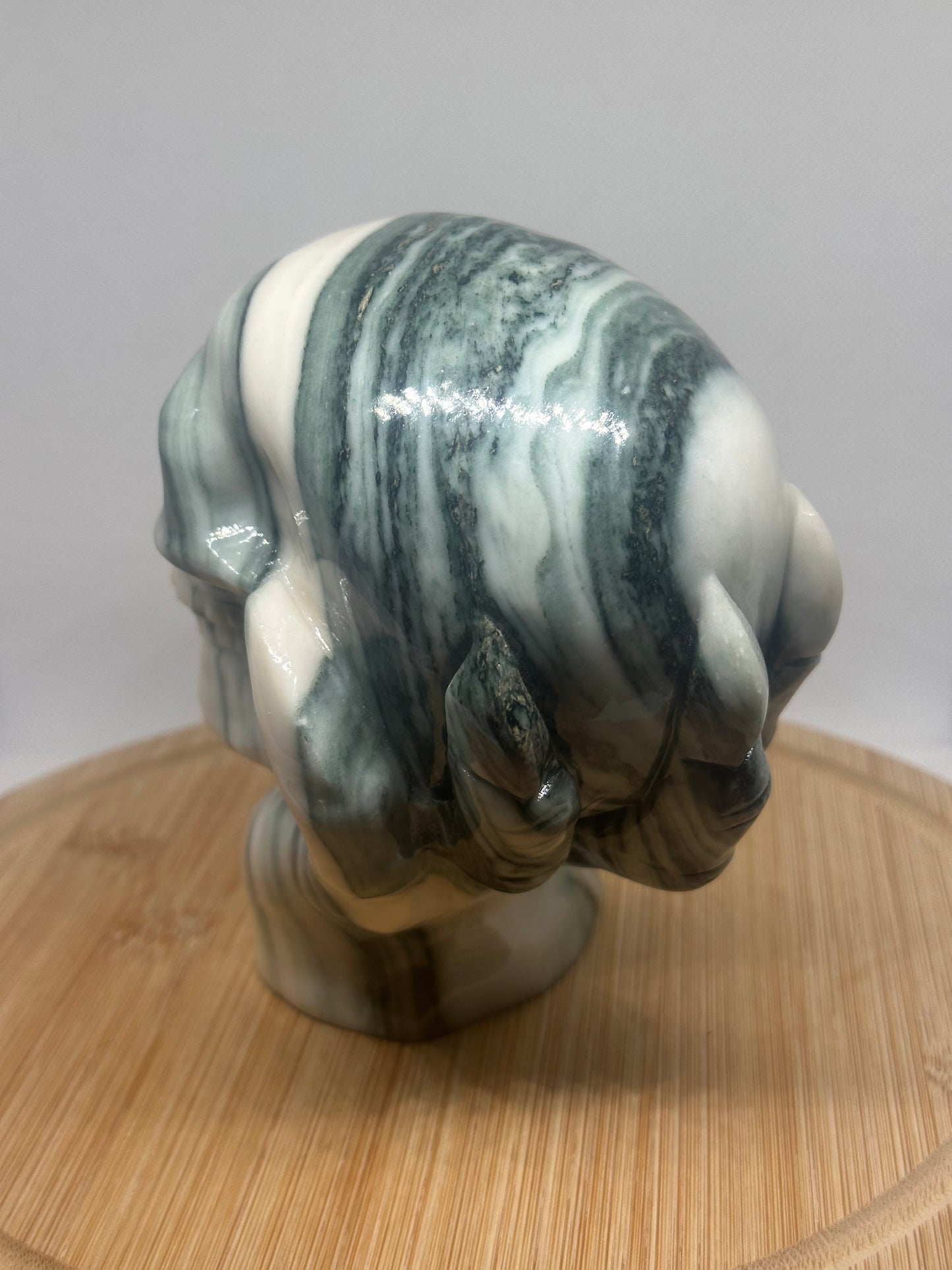 Green zebra jasper skull