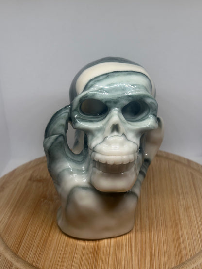 Green zebra jasper skull