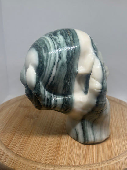 Green zebra jasper skull